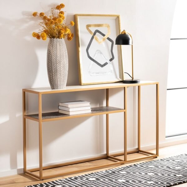 CON1064/OCTAVIA CONSOLE TABLE/BEIGE FAUX STONE/BLACK FAUX GRANITE/GO