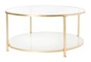 CT1086/IVY 2 TIER ROUND COFFEE TABLE/GLASS/GOLD FOIL