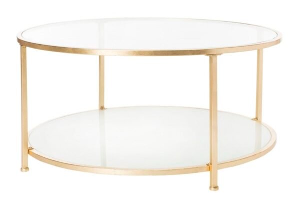 CT1086/IVY 2 TIER ROUND COFFEE TABLE/GLASS/GOLD FOIL