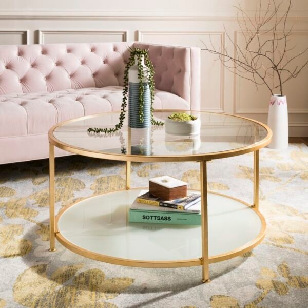 CT1086/IVY 2 TIER ROUND COFFEE TABLE/GLASS/GOLD FOIL - Image 2