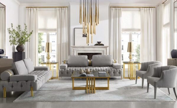 SO1021/Casa Ladera - Glam Grey and Gold Fabric Loveseat - Image 3