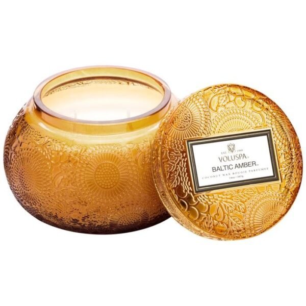 SC1027/Baltic Amber Embossed glass CHAWAN bowl with lid. - Image 3