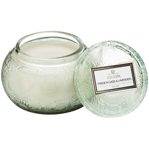 SC1028/French Cade Embossed glass CHAWAN bowl with lid. - Image 2