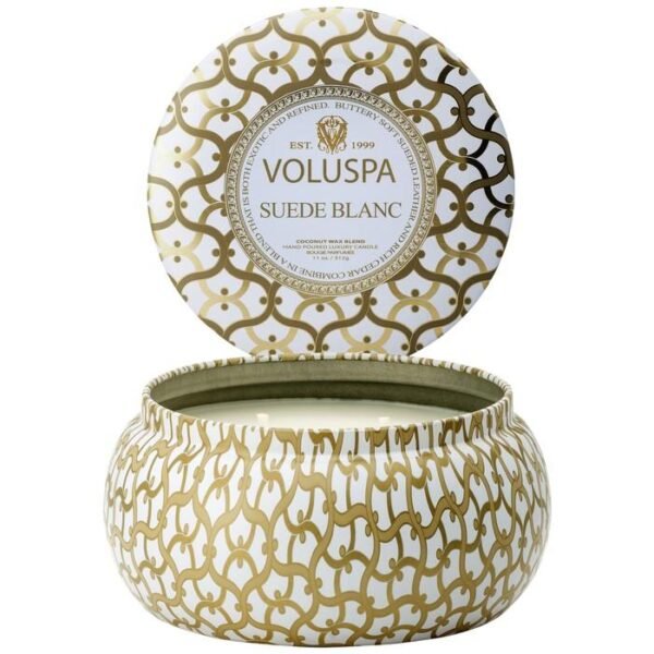 SC1040/SUEDE BLANC 2 WICK METALLO CANDLE IN PRINTED TIN - Image 2