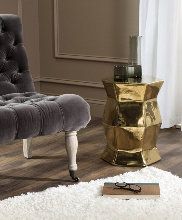 STL1012/MODERN HEXAGON GARDEN STOOL PLATED GOLD - Image 3